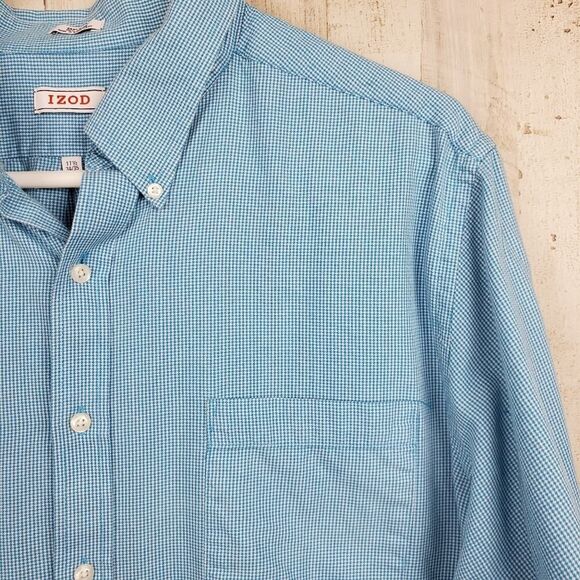 Izod Long Sleeve Button Down Shirt Blue 17 1/2 - Picture 6 of 10